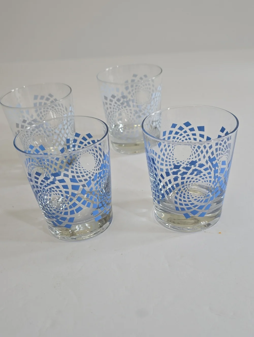 Vintage Ikea Set Of 6 Lowball Tumblers Whisky Glass Poland Blue White
